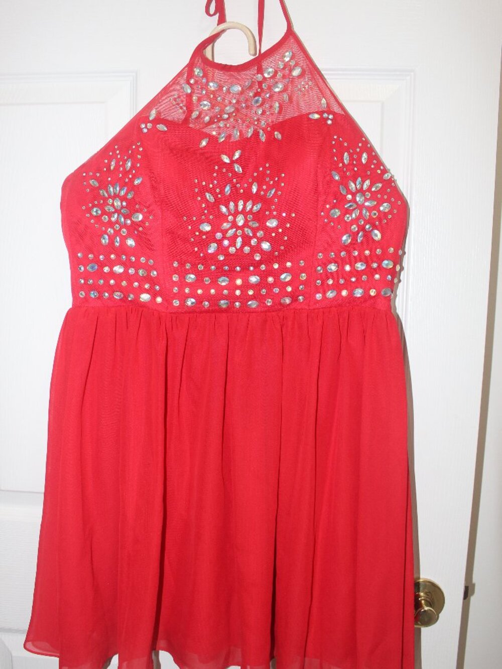 Masquerade 13/14 Red SKU349 Rhinestone Embellished Halter Party Dress